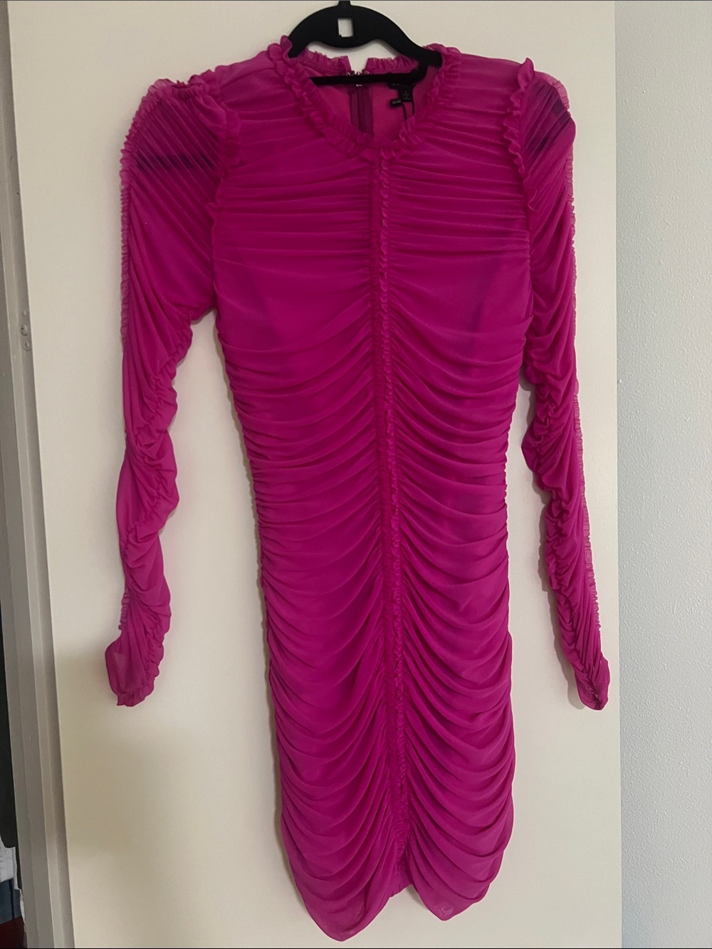 NBD Las Olas Fuchsia Ruched Long-Sleeve Bodycon Dress